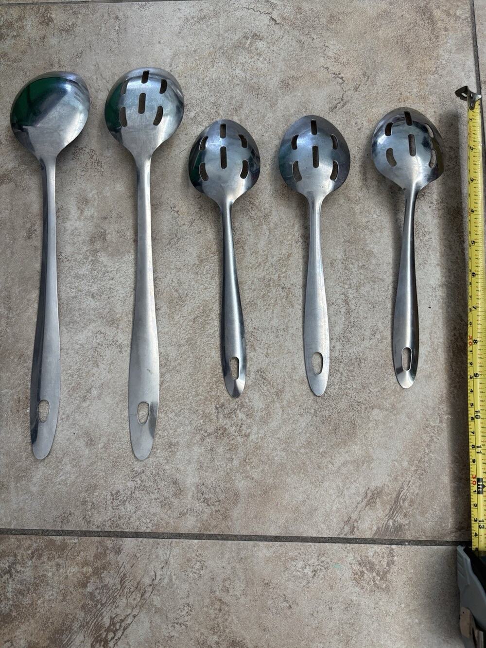 Vintage Stainless Steel Serving Spoons 5 Pc Lot Slotted Solid Oval Handles